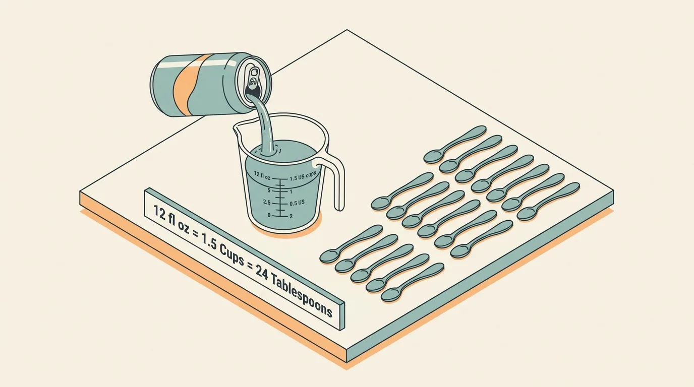 Measurement and ratio schematic for 12 Oz to Cups: Exact Fluid Ounces to Cups Conversion