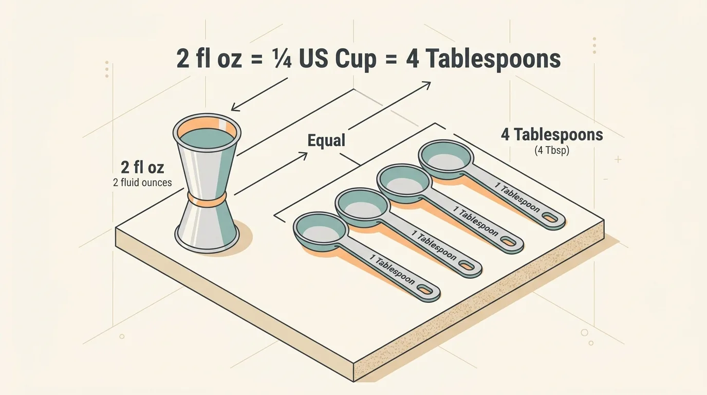 Measurement and ratio schematic for 2 Oz to Cups: Exact Quarter Cup Measurement Conversion