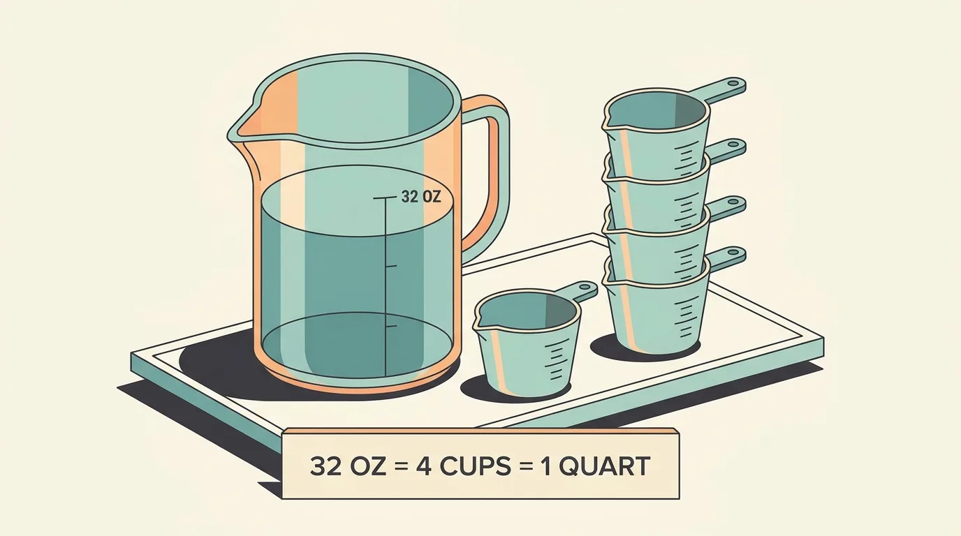 Illustration for 32 Oz to Cups: Exact US Fluid Ounces to Cups Conversion