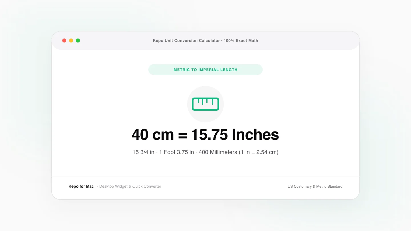 Illustration for 40 CM to Inches: Exact Metric to Imperial Conversion