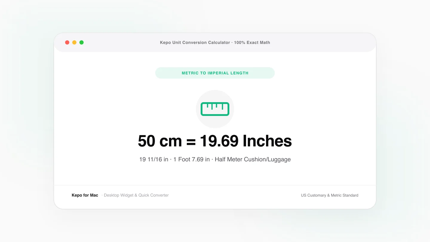 Illustration for 50 CM to Inches: Half Meter to Inches Conversion