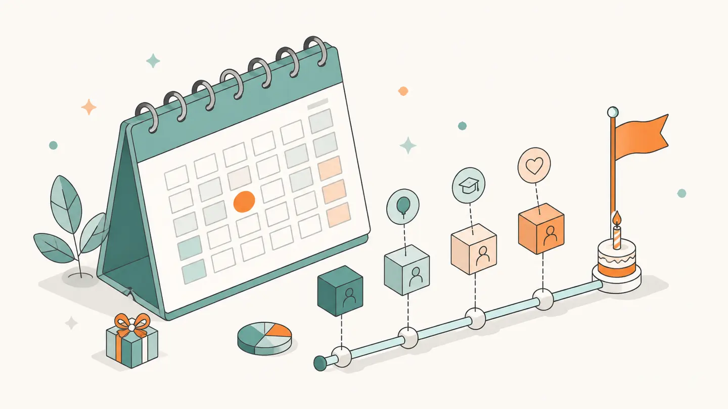 Concept illustration for age calculator: years, months and days