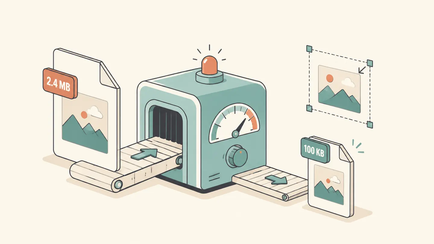 Concept illustration of compress image to 100 kb