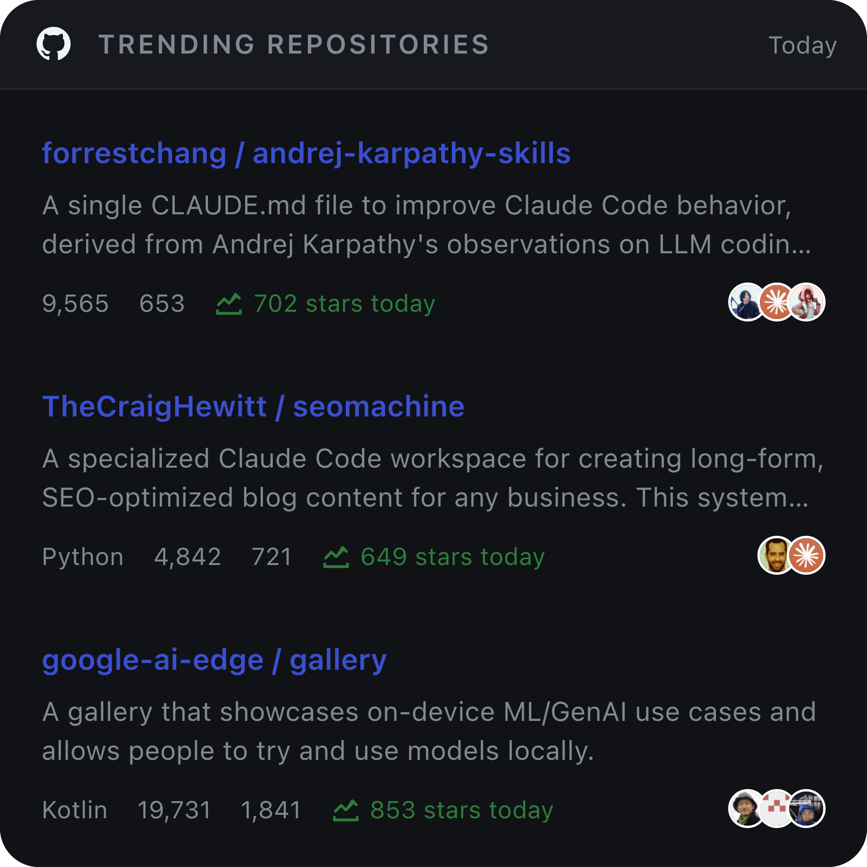 Kepo GitHub Trending Repositories widget preview