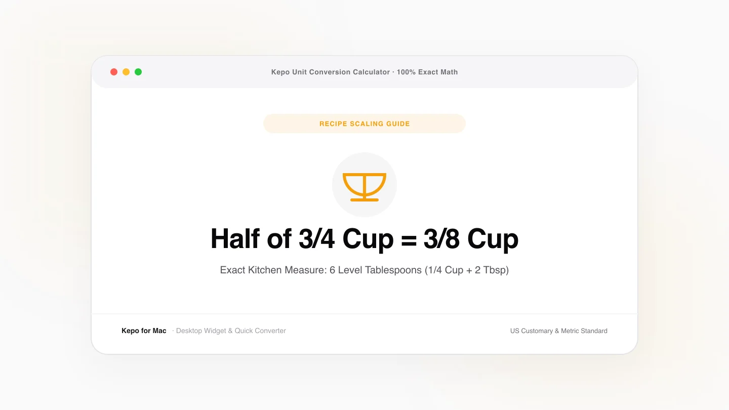 Illustration for Half of 3/4 Cup: Recipe Halving Measurement Guide
