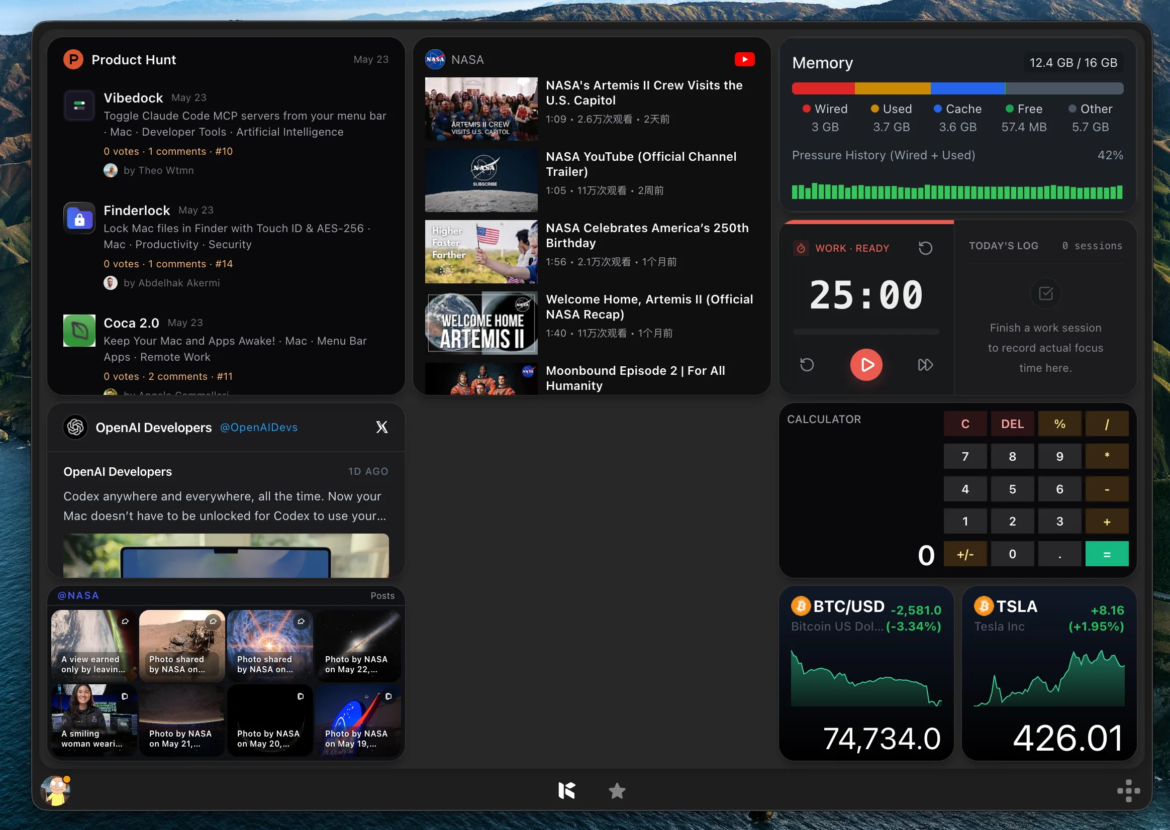 Kepo desktop panel with several custom widgets
