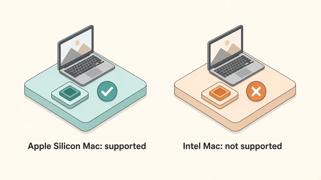 Comparison: an Apple Silicon Mac is supported, an Intel Mac is not supported