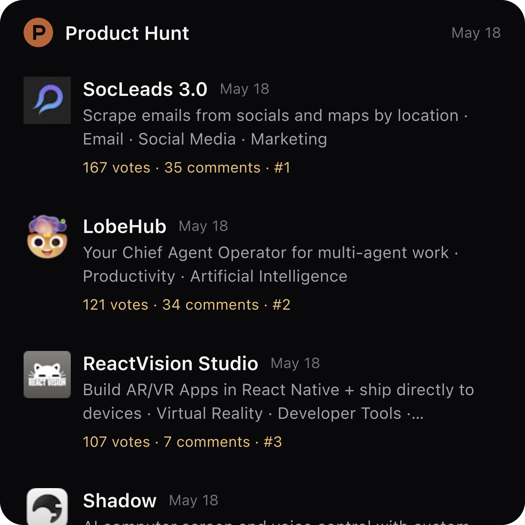 Kepo Product Hunt Feed large widget preview