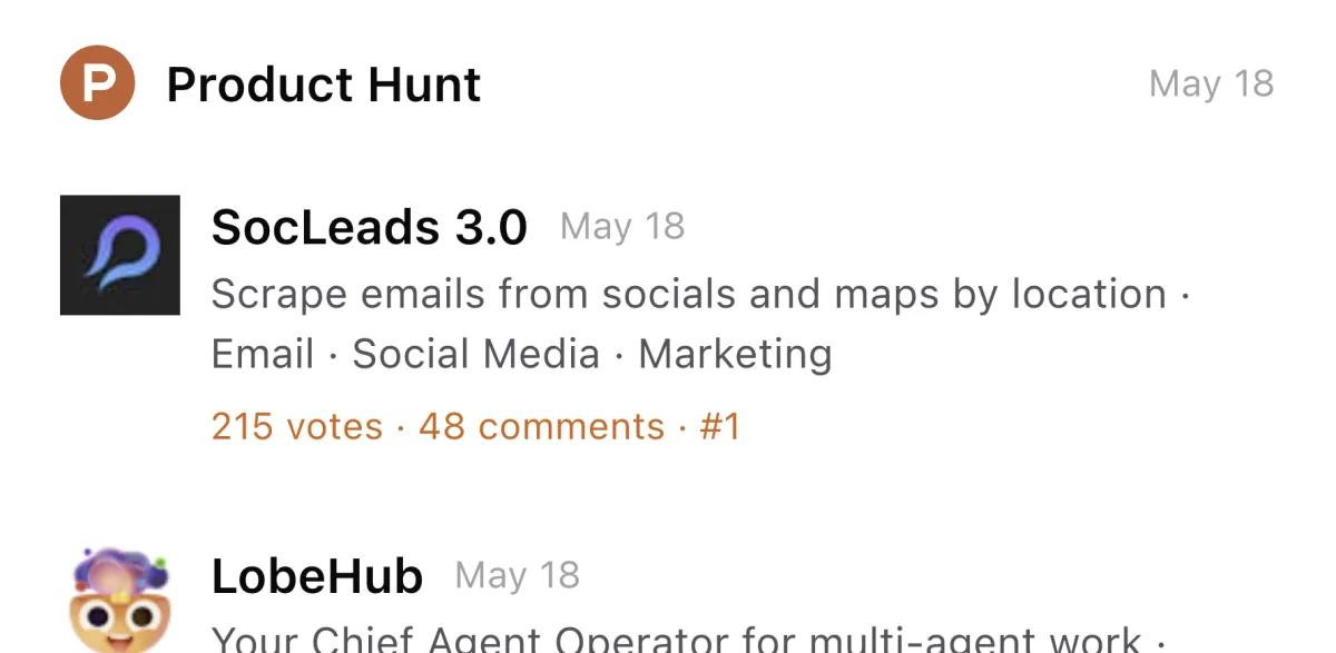 Product Hunt widget preview