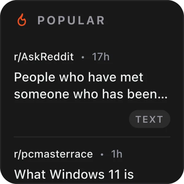 Reddit Popular Feed widget preview